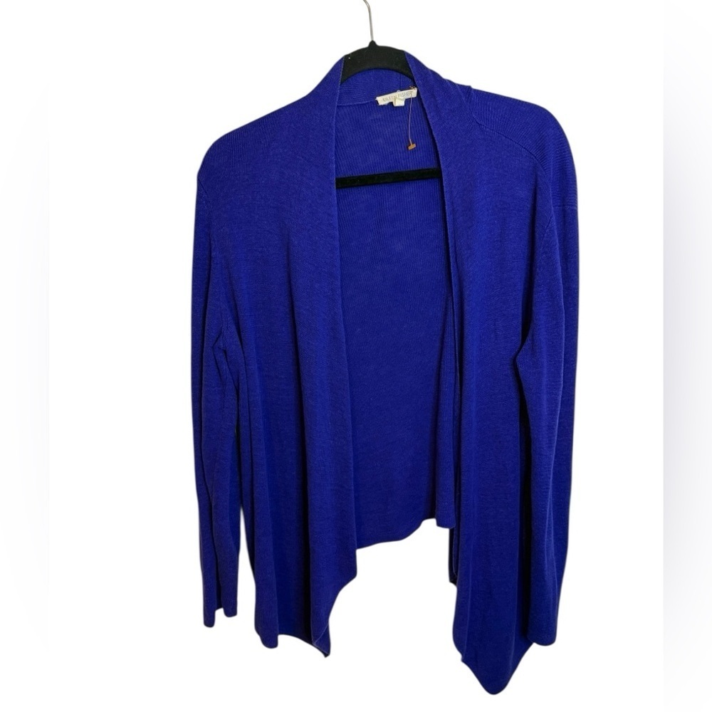 Eileen Fisher Royal Blue Linen Asymmetrical Open Front Cardigan
